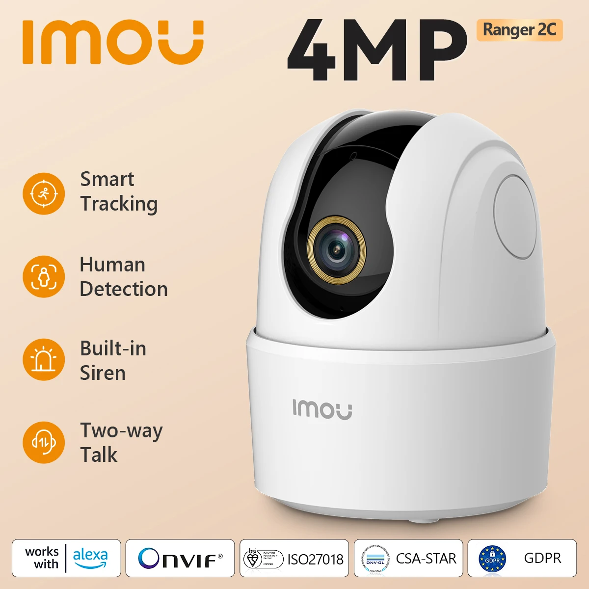 IMOU Ranger 2C 4MP Wifi Camera Two-way Talk Surveillance Security 360° Coverage Portection Night Vision Smart Tracking Camera