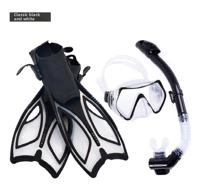 Full Dry Snorkeling Set, Anti Fog Silicone Mask, Scuba Diving Fins for Underwater Use