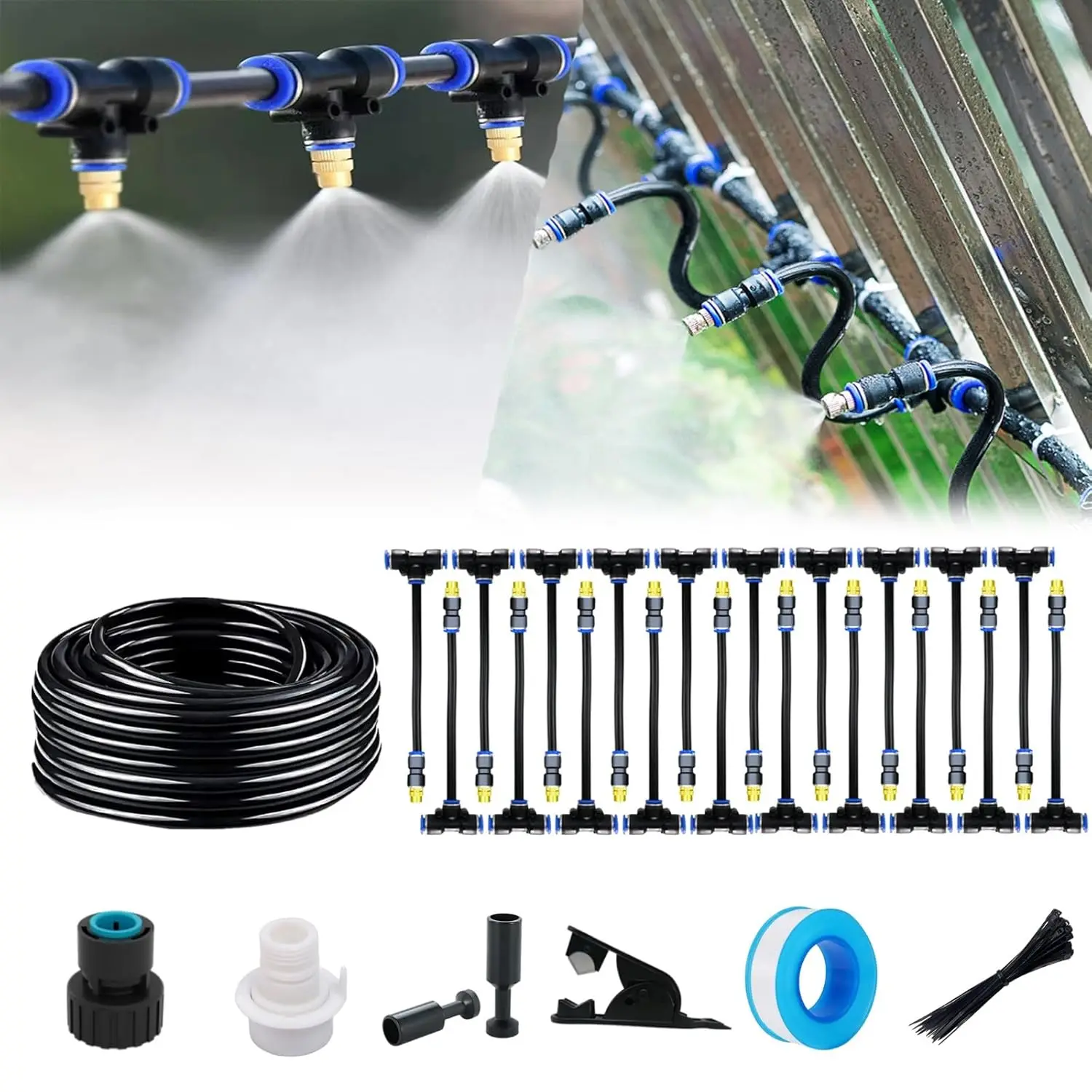 Update 82Ft Irrigation Copper Nozzle System, Automatic Irrigation System with Replaceable 360°Bendable Sprayer,atomizing
