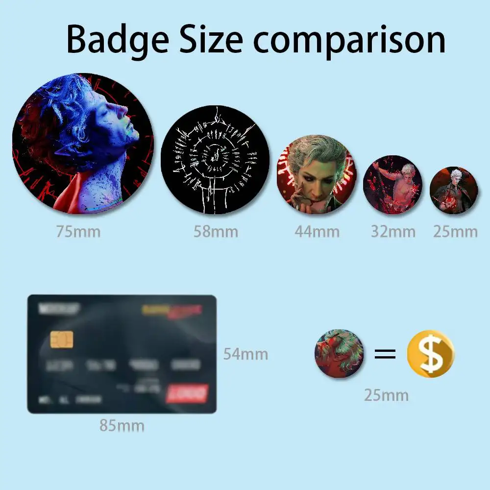 B-Baldurs A-Astarion Gate 58mm 44mm HD Print Brooch Badges Pretty Derby Round Display Brooches Lapel Pins