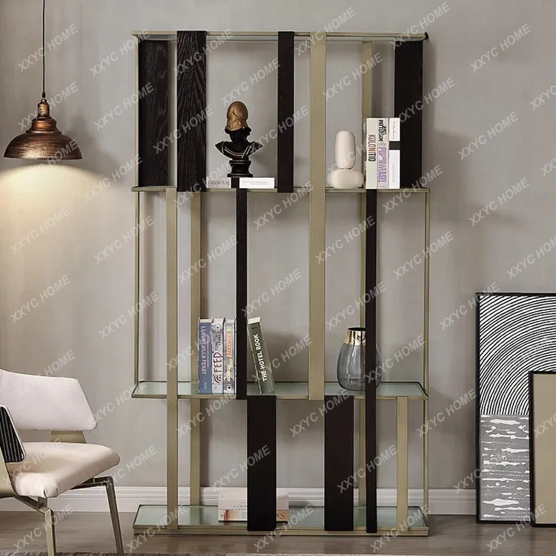 XXbookcase floor-to-ceiling living room stainless steel bookshelf multi-layer light luxury metal display shelf