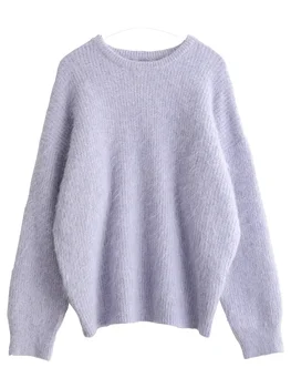 CHIC VEN Alpaca Blend Crew Neck Sweater 5 CHIC VEN Women's Sweater Pullover Solid Loose O Neck New Soft Alpaca Female Tops Woman Knitwear Jumpers Spring Autumn 2024 5