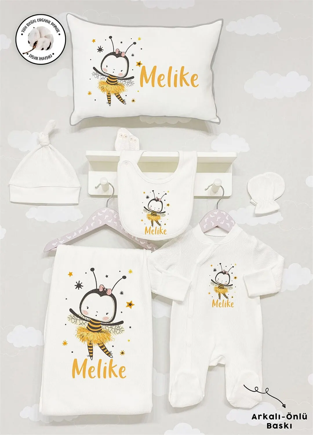 Personalized Organic Cotton Fabric Girls Boy Baby 6-Pcs Rompers Set Custom Clothes Winter Spring