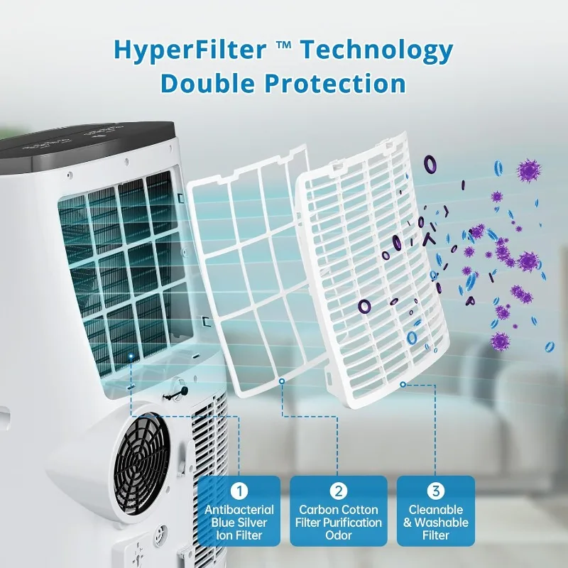 مكيف سعة 14000 وحدة حرارية بريطانية، يبرد حتى 700 قدم مربع، وحدة تيار متردد محمولة 3 في 1 مع جهاز تحكم عن بعد، تتضمن نافذة