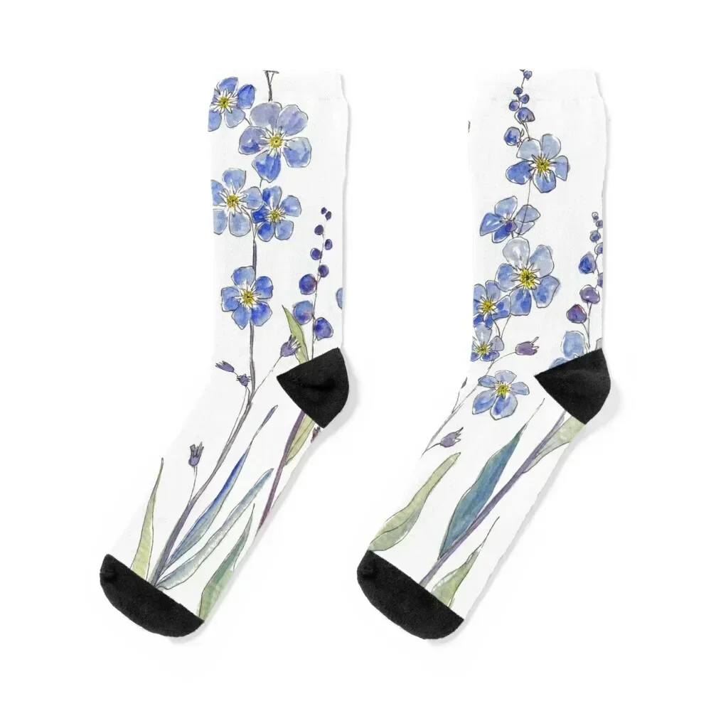 Blue Forget Me Not Blooms Socks bright garter soccer anti-slip men cotton high quality Run Men Socks Women's