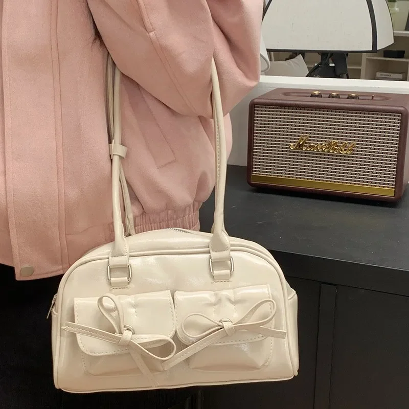

Bow armpit bag for women Shoulder bags pu leather Fashion Designer Messenger bags ladies Handbag totes bolsas silver
