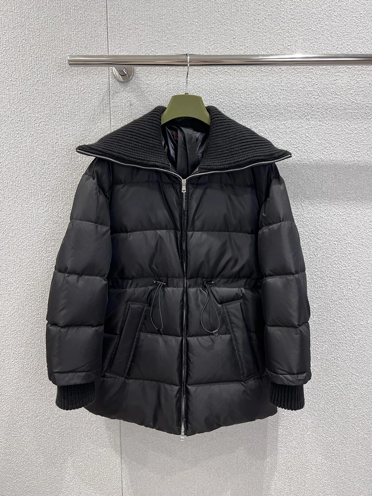 SVORYXIU شتاء جديد نمط عادية بدوره إلى أسفل طوق الرباط الأسود أسفل سترة المرأة موضة سميكة الدافئة أسفل سترة