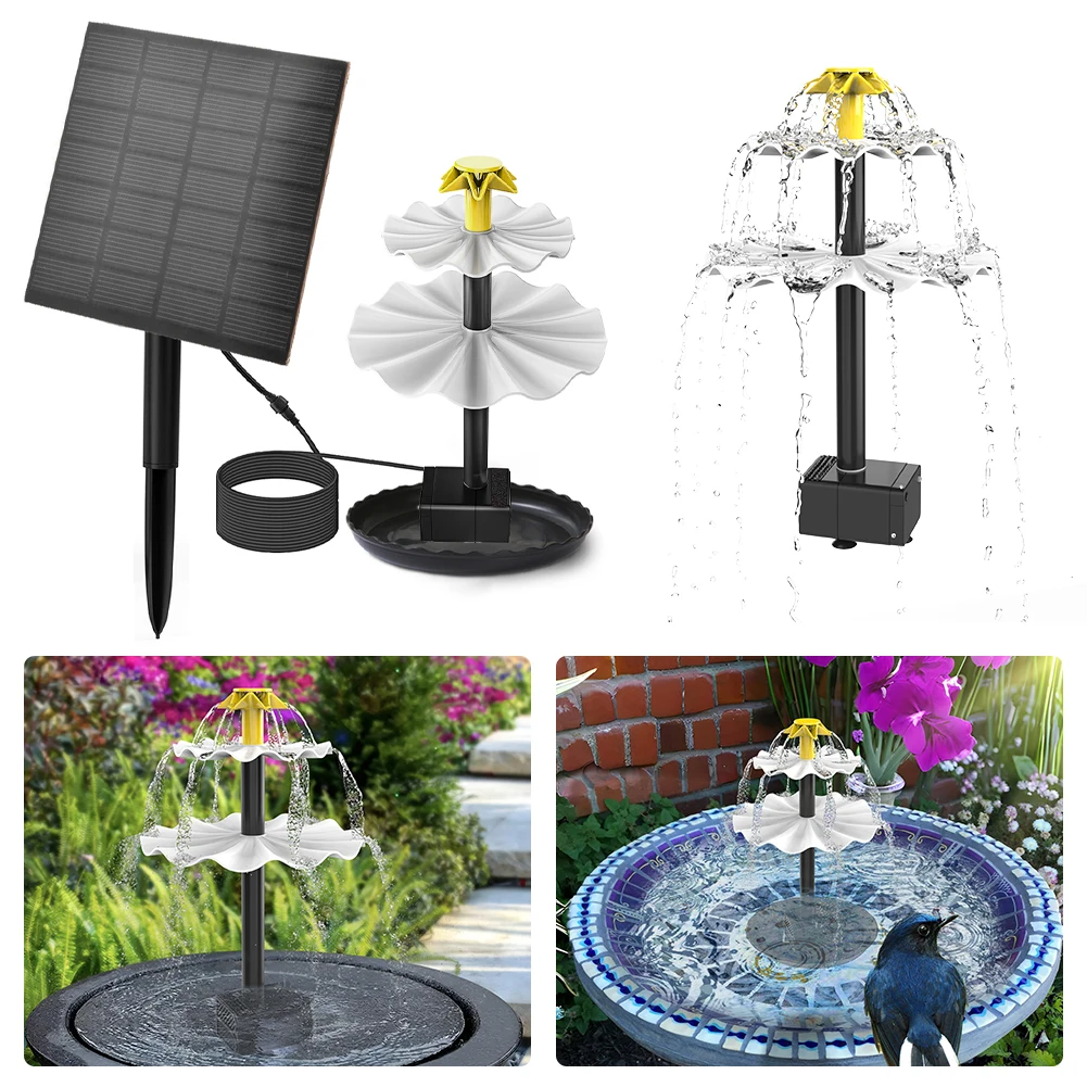 3 Tiered Bird Bath with 3.5W Solar Pump DIY Solar Fountain Decorative Fountain with Solar Panel for Bird Bath Garden Decoration