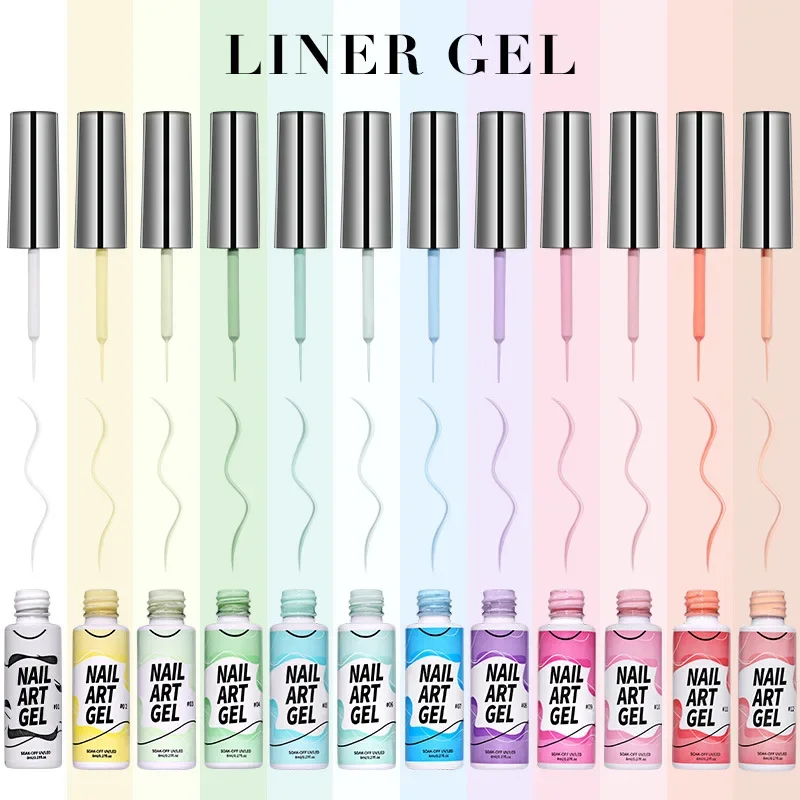 Candy Color Liner Gel 8 ml 12 Farben Super Bright Glitter Painting Gel Easy Apply French Gel Nail Art Design Semi Permanent Lack