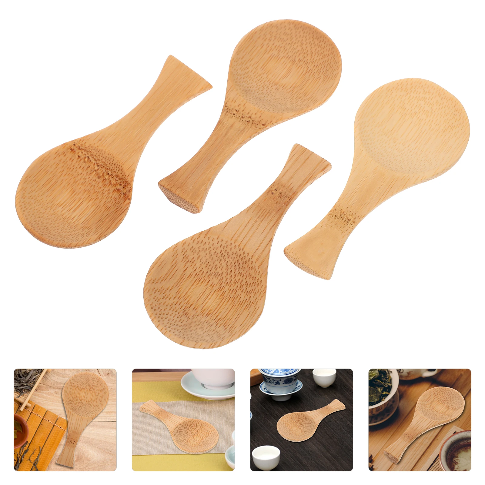 

4pcs Bamboo Tea Spoons Smooth Edge Multipurpose Kitchen Scoops Portable Salt Spoon Wooden Spoon For Tea Jam Milk Powder