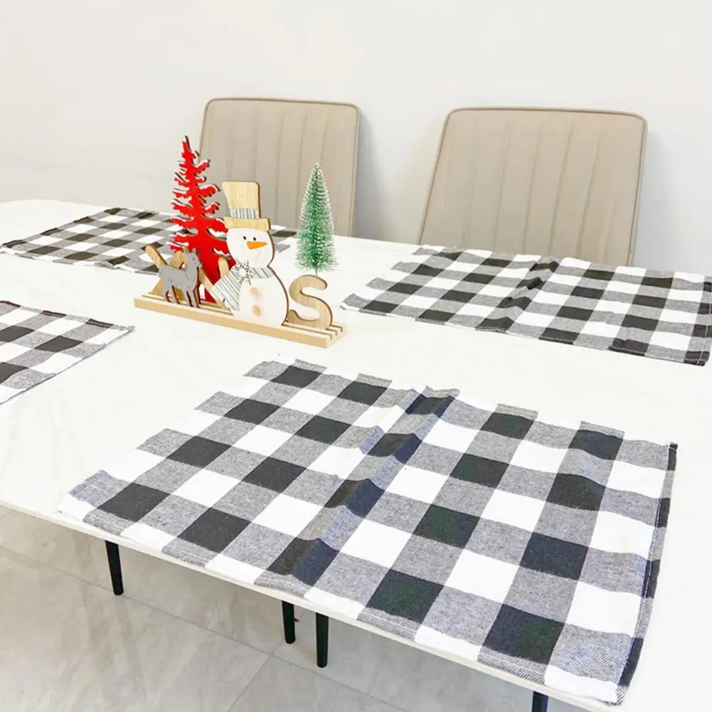 Machine Washable Table Runner Festive Christmas Table Runner Black Plaid Print Seasonal Rectangle Xmas Theme Enhance Dining