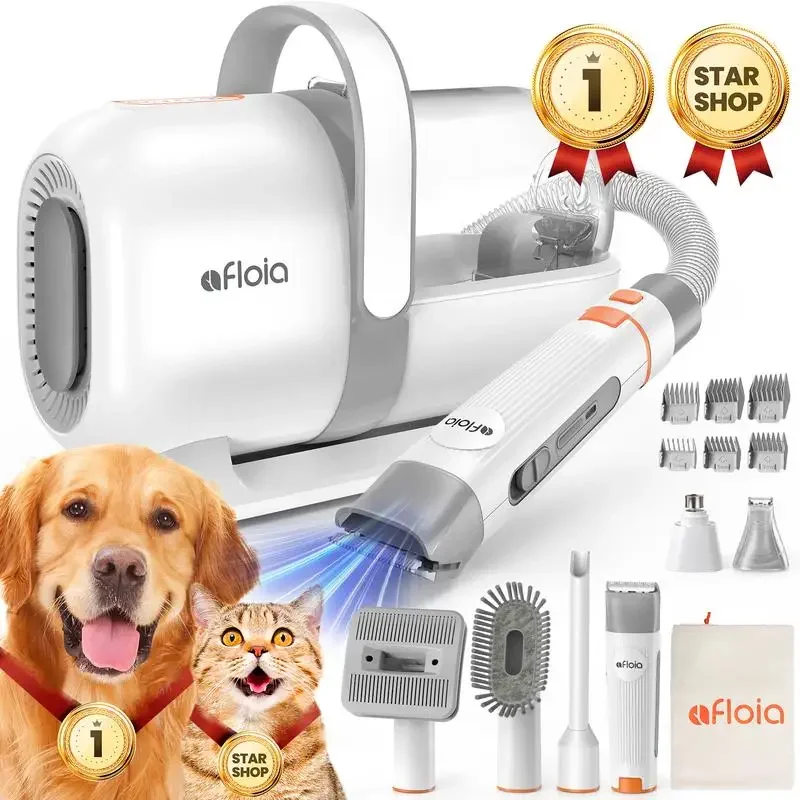 Afloia Dog Grooming Kit, Pet Grooming Vacuum & Dog Clippers & Dog Brush, Low Noise Vacuum Hair Remover