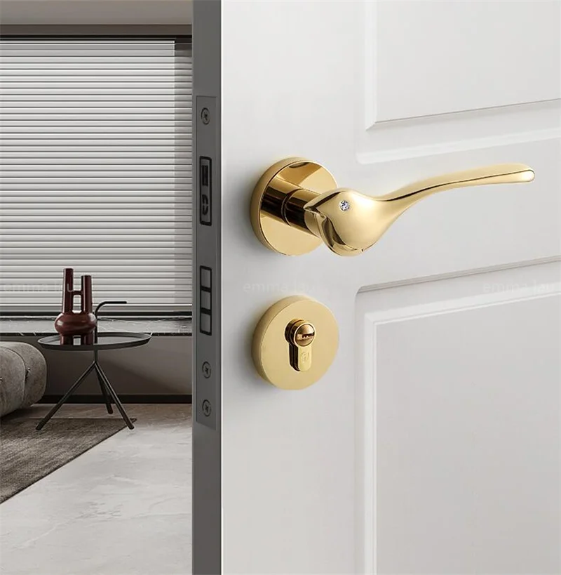 

Gold White Bird Modern Split Lock Set Door Handle Bedroom Interior Silent Locks Door Hardware Handles With Lock Body Keys