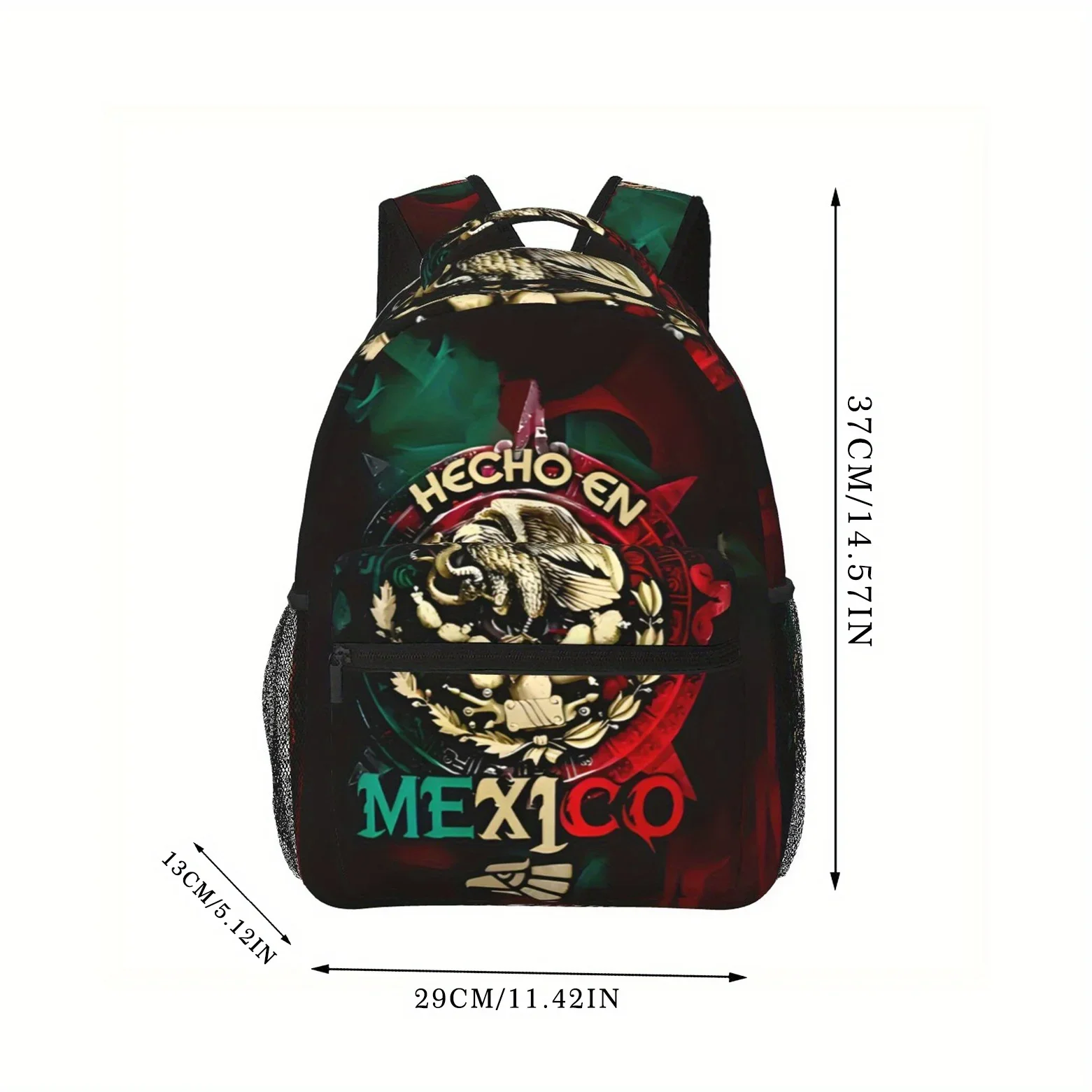 Large Capacity Commuter Backpack With Adjustable Straps And Zipper Pockets Vibrant Mexican Design, Hand Washable Polyester, Id