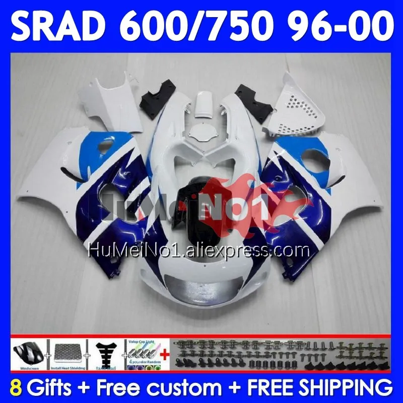 Body For SUZUKI SRAD GSXR 750 600 GSX-R600 101No.7 GSXR750 GSXR600 White blue 96 97 98 99 00 1996 1997 1998 1999 2000 Fairing