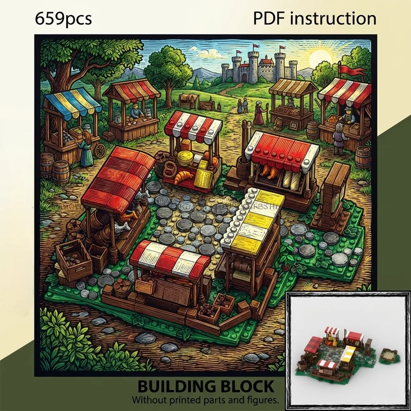 

Fantasy Village Market Building Bricks Toy Street Scene Construction Set Birthday Gift for 10332 moc