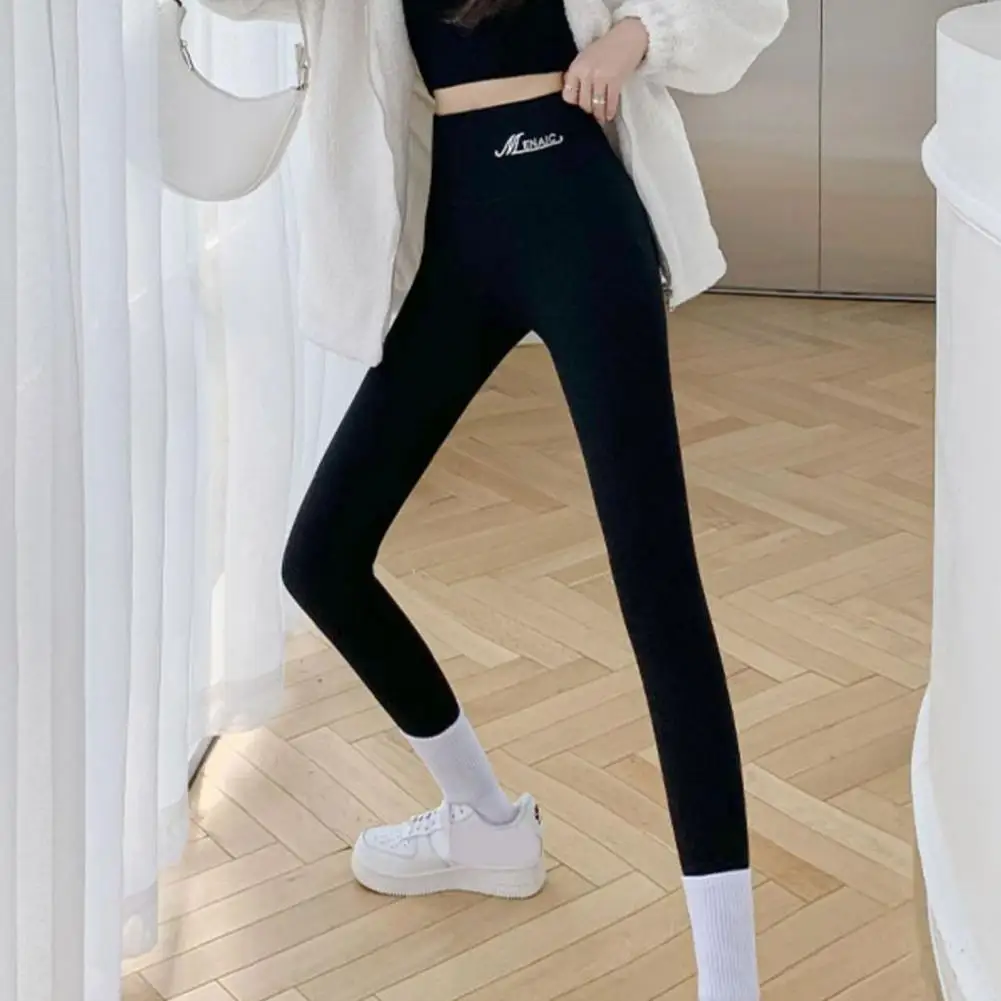 Tight Fit Leggings Winter Women's High Waist Leggings Elastic Skinny Pants with Thick Fleece Lining for Cold Resistance Warmth