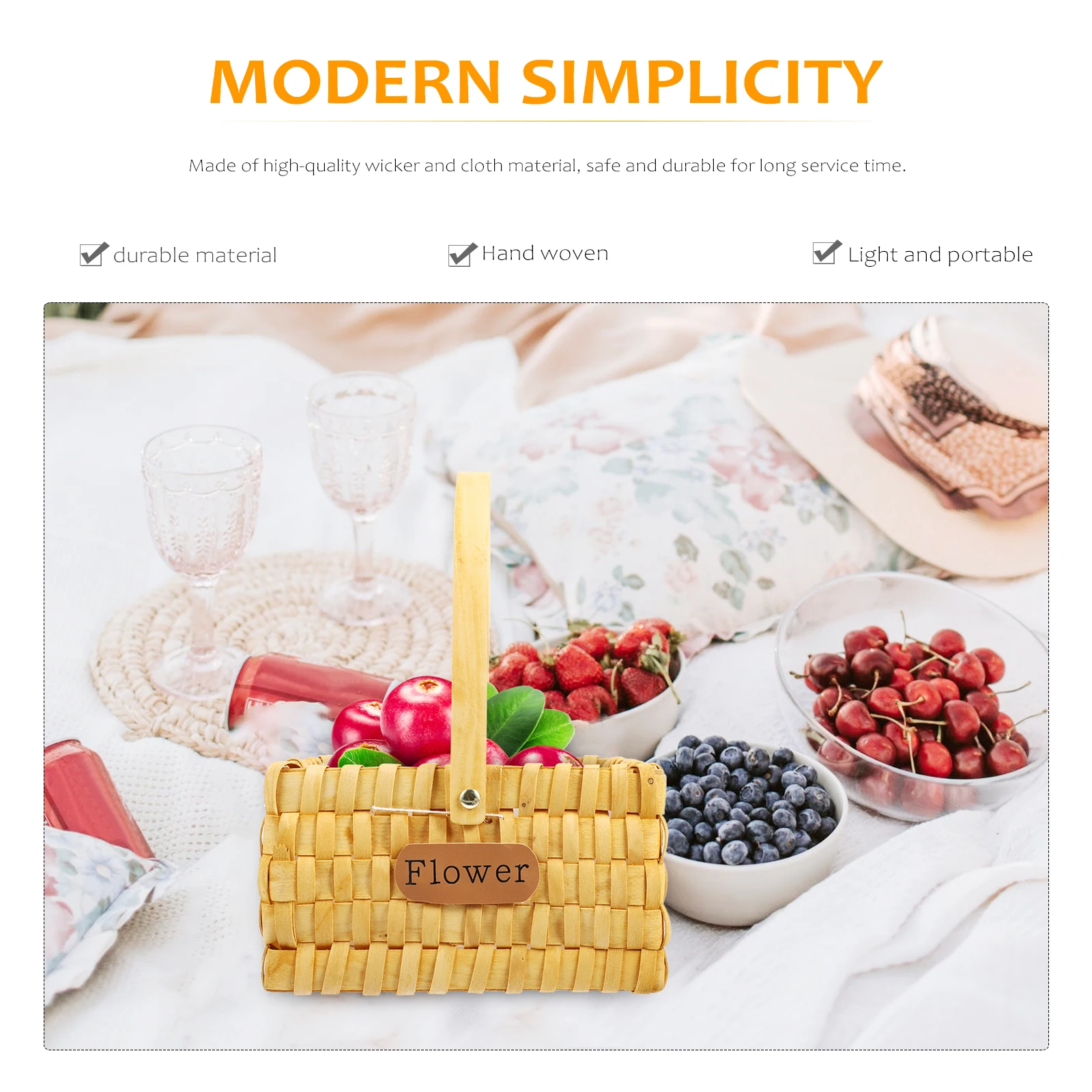 

Wood Chip Woven Basket Handmade Storage For Home Decor Flower Bonsai Gift With Handle Multi Purpose Style Lightweight Organize