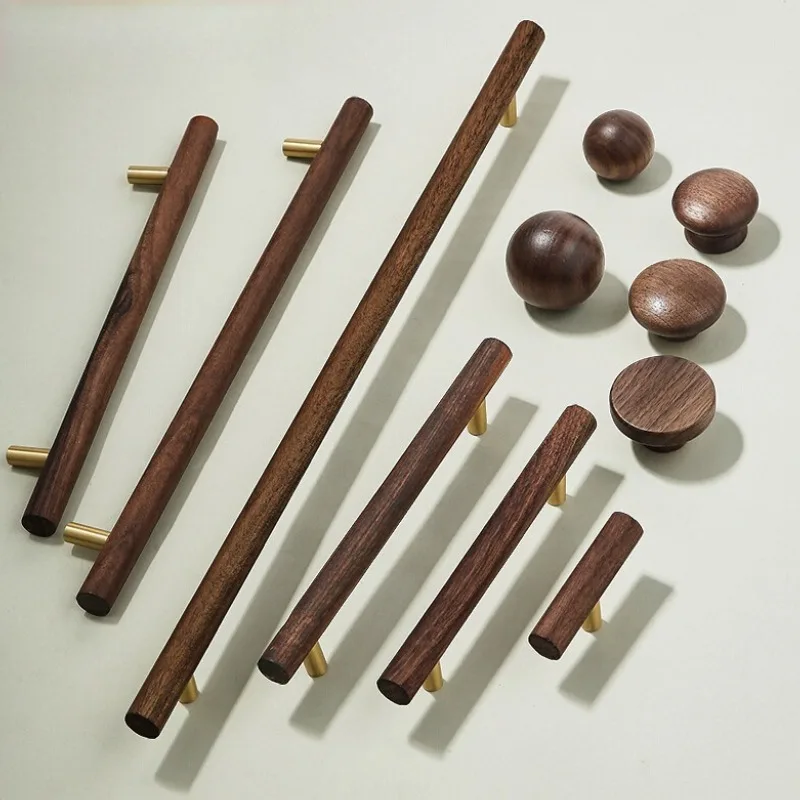 Nordic Wooden Long Drawer Knobs T Bar Handle Walnut Cupboard Pulls Furniture Decorate Pulls And Knob Kitchen Cabinet Door Handle