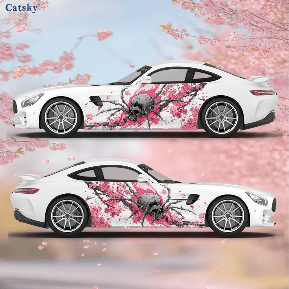 

Череп паук розовый цветочный автомобиль боковая наклейка украшение, ПВХ водонепроницаемая устойчивая к царапинам наклейка, защита автомобиля, автоаксессуары в подарок