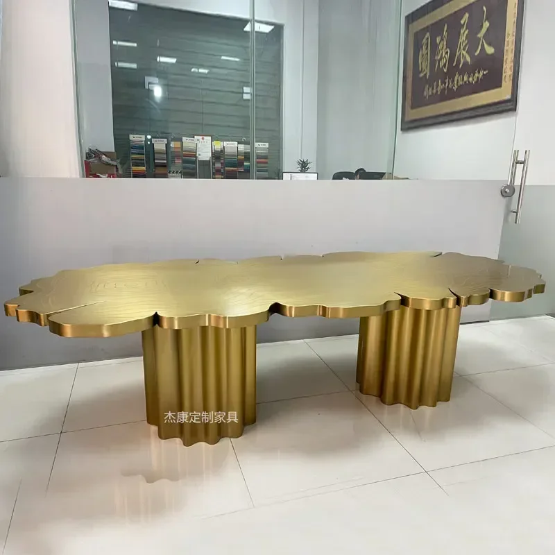 Tree Root Stainless Steel Dining Table Etching Texture Countertop Special-Shaped Luxury High-End Tulip Table Petal-Shaped