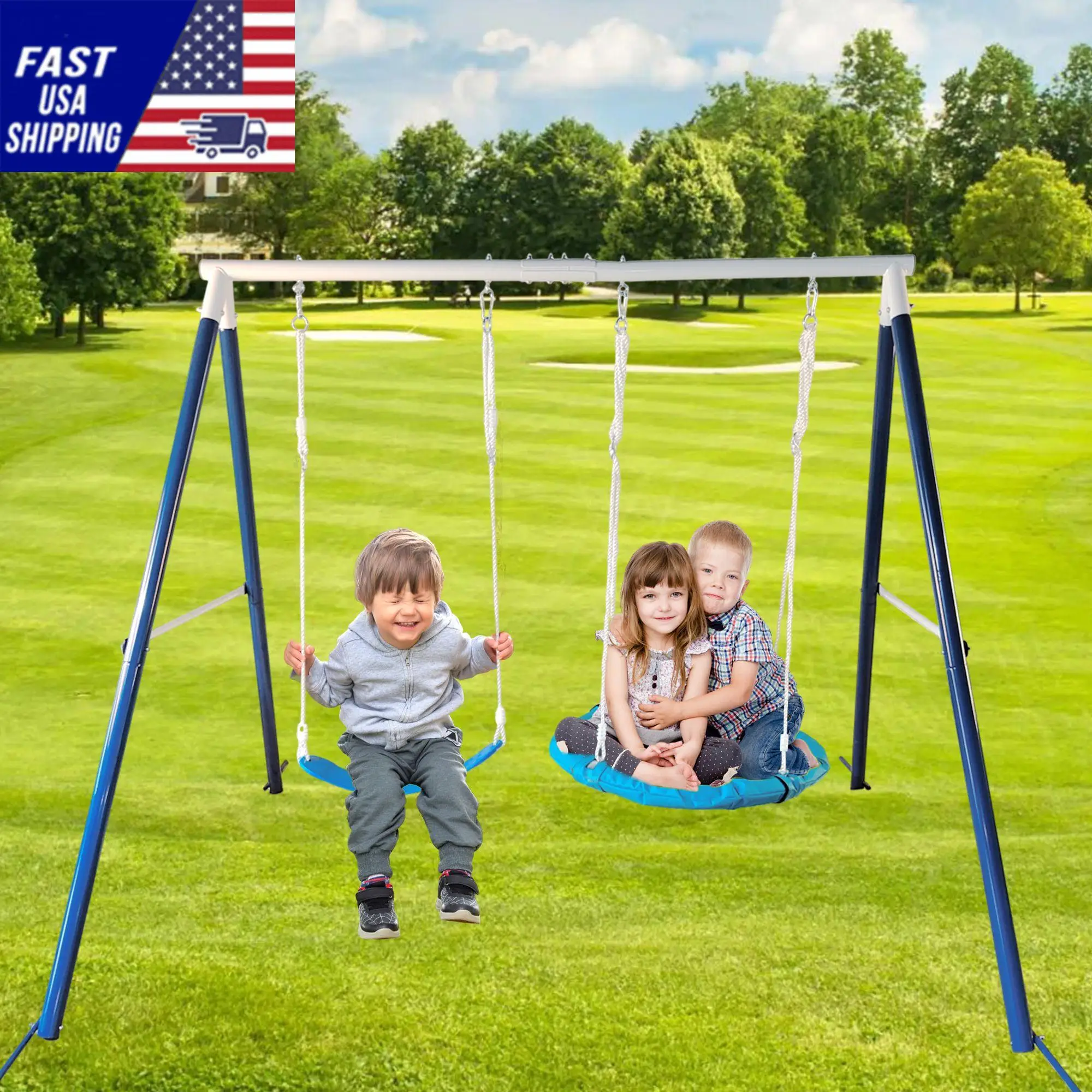 Kids Metal Swing Set for Backyard Outdoor Playground Two Functional Swing Set For Kids Outdoor Equipment