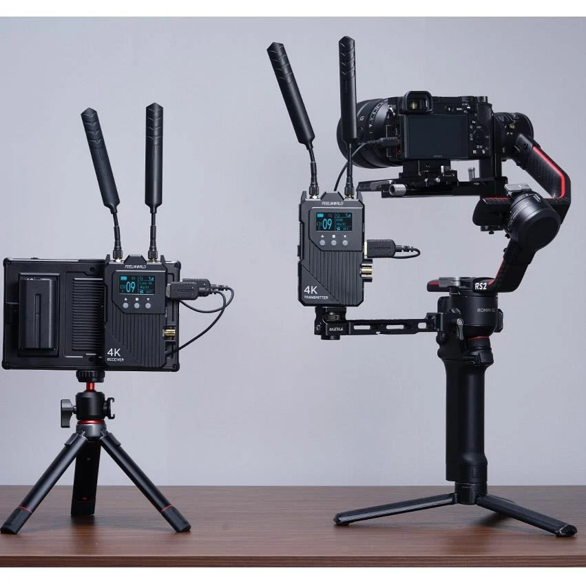 FEELWORLD WT1S 4K Transmisor de vídeo inalámbrico Intercomunicador dúplex Entrada dual HDMI y SDI Salida para transmisión en vivo Cámara para monitorear