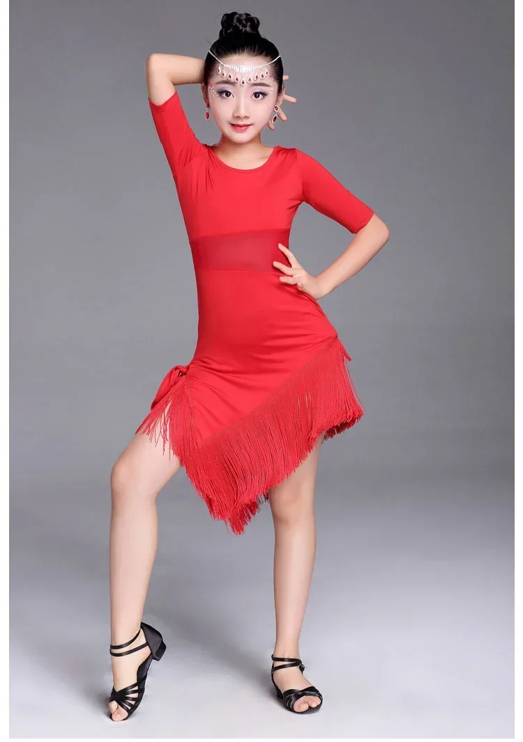 Children Latin Dance Dress 2023 News Swing Dance Dress Fringed Tango Salsa Ballroom Kids Dresses for Girls Costume Competition