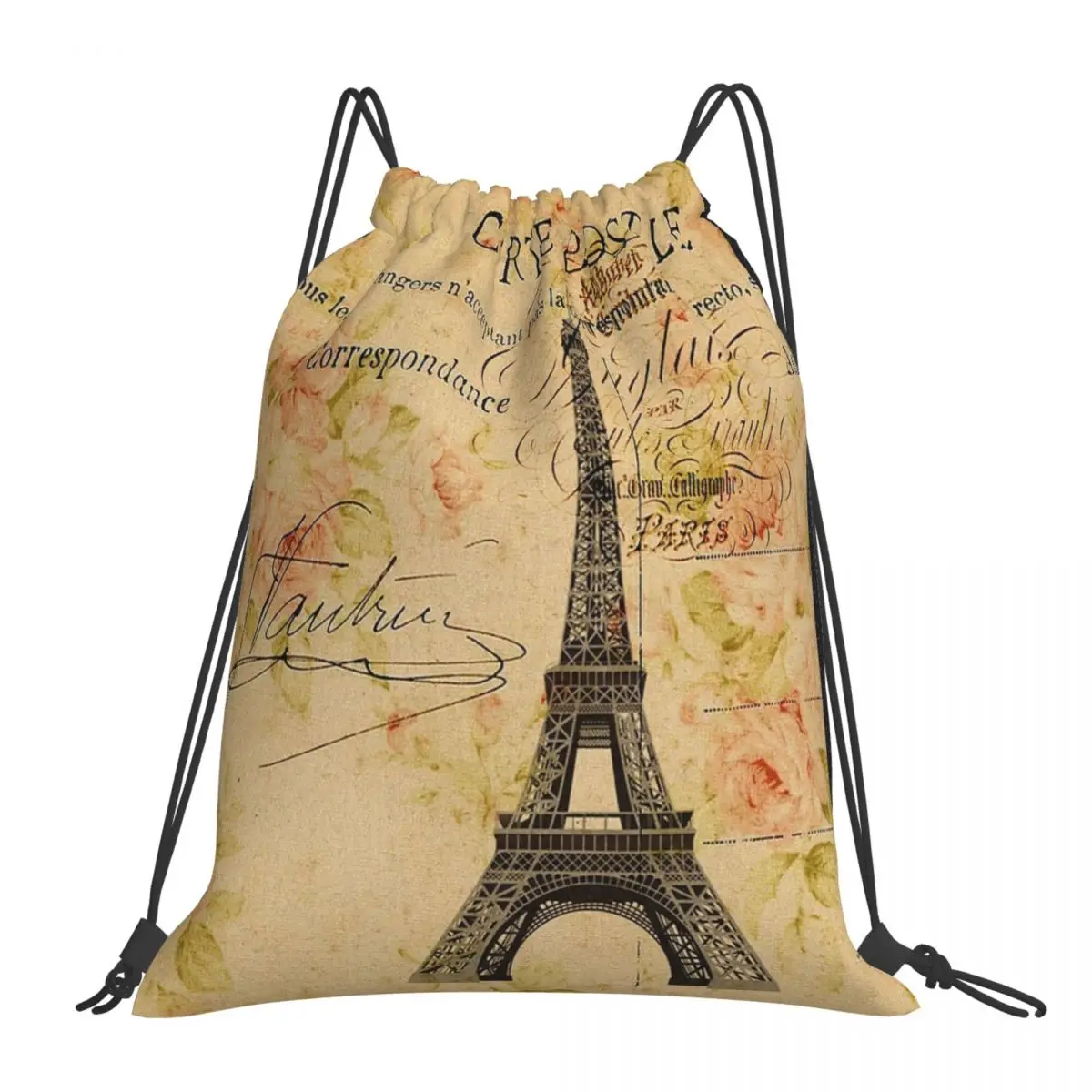 

Cottagecore Spring Garden Vintage Floral Paris Eiffel Tower Backpacks Drawstring Bags Drawstring Bundle Pocket Sports Book Bags