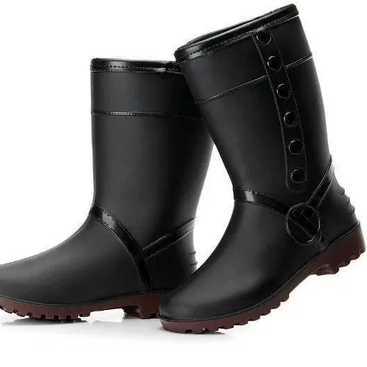 Warm Winter Women Raining Boots Winter Non-slip Female Rain Boots Medium and High Tube One Piece Imitation Leather Women Boots