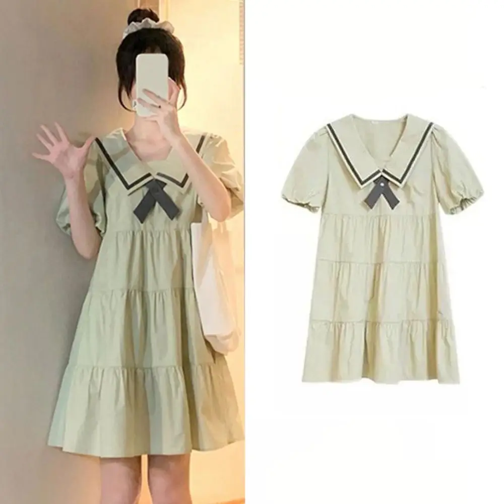 

Elegant Bowknot Girl Princess Dress Preppy Style Puff Short Sleeve Teenagers Dresses Sweet Loose Children Bubble Dress Summer