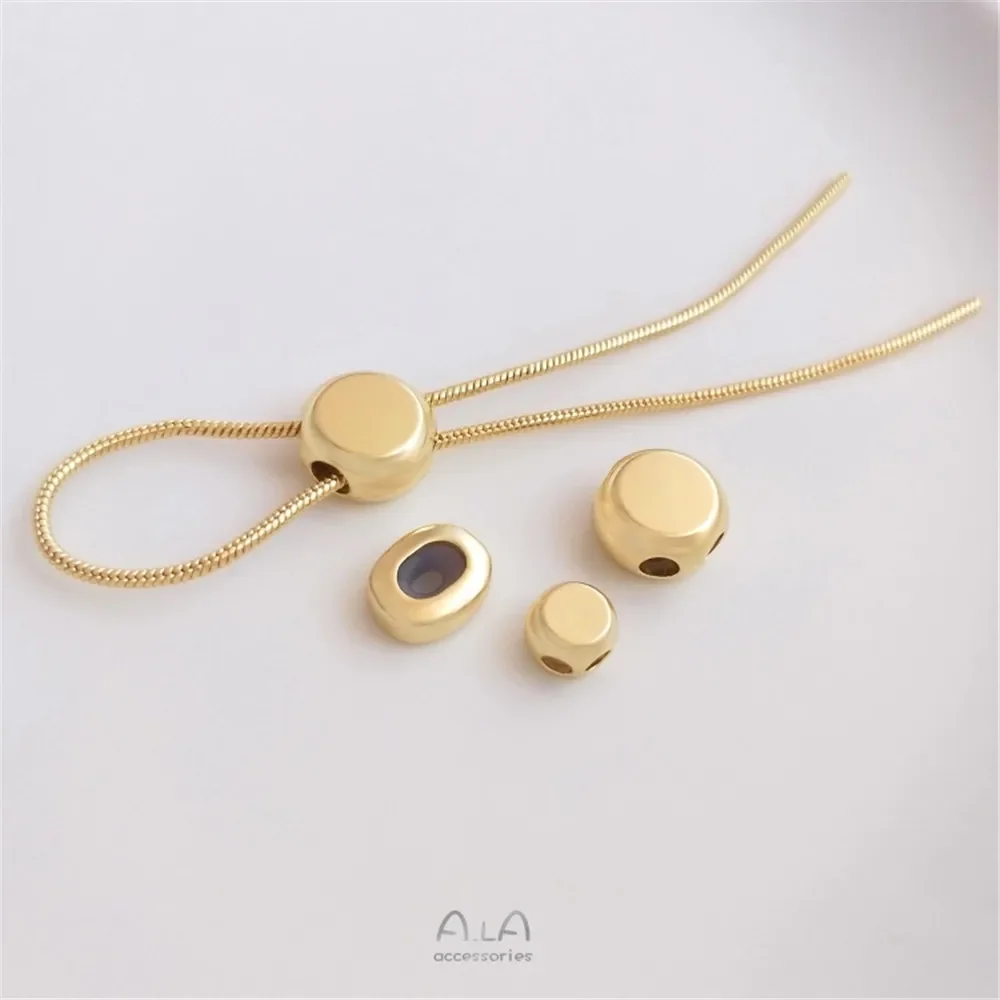 14K pack real gold double hole rubber plug positioning adjustment beads round cake silicone beads DIY chain bracelet accessories