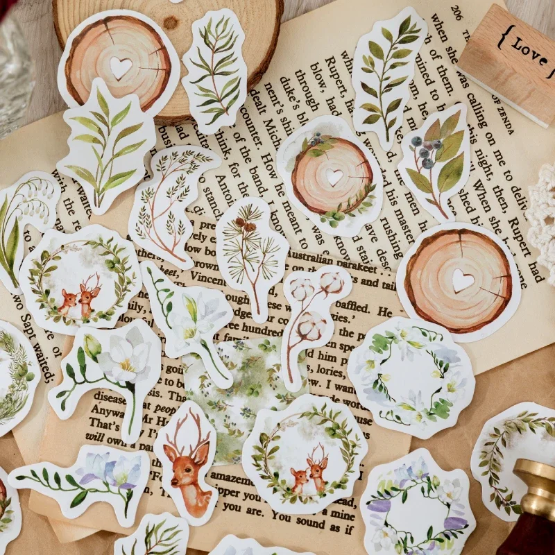 46 Stück Aufkleber, Tieraufkleber, Dekoration, Aufkleber, Flocken, Scrapbooking, Geschenk, Schulbedarf, Schreibwaren, Sammelalbum, Wald, Reh