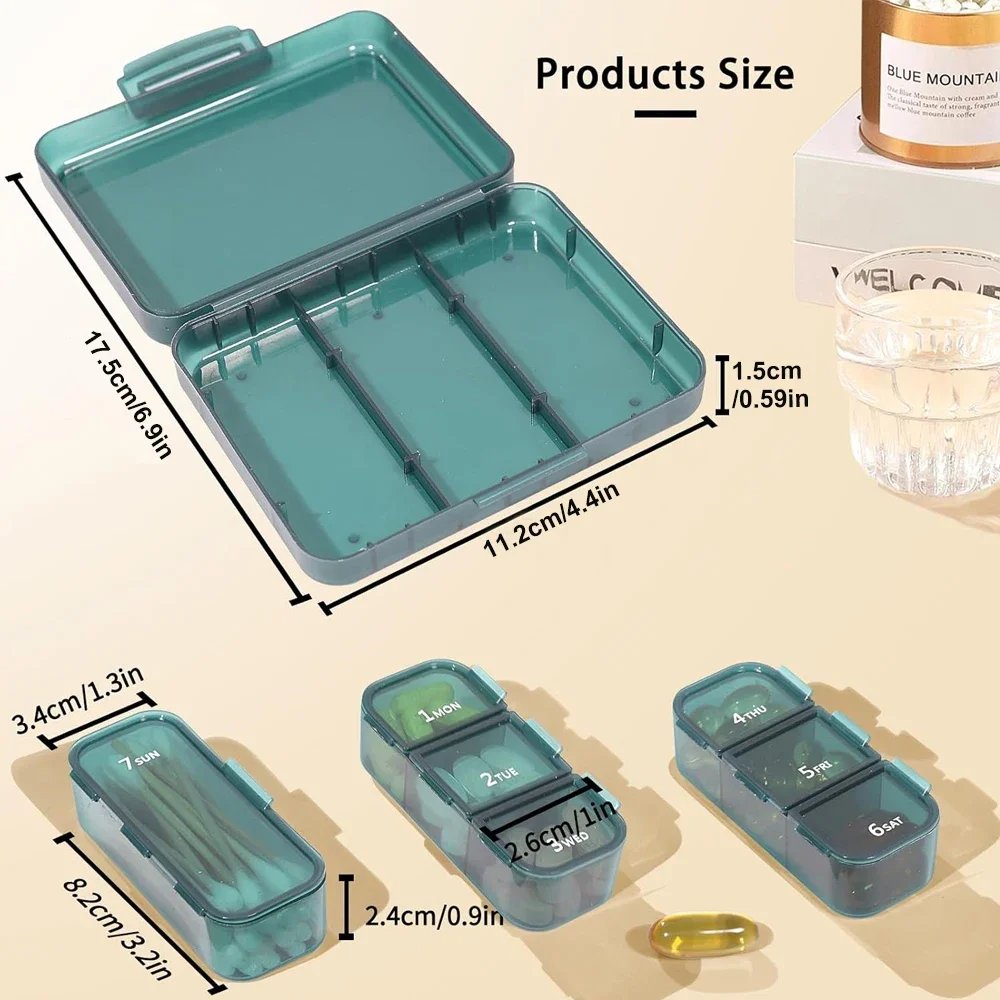 1PCS Portable Travel Pill Organizer -Organizer Perfect Weekly Pill Case Waterproof Pill Box for Daily, Fish Oils and Supplements