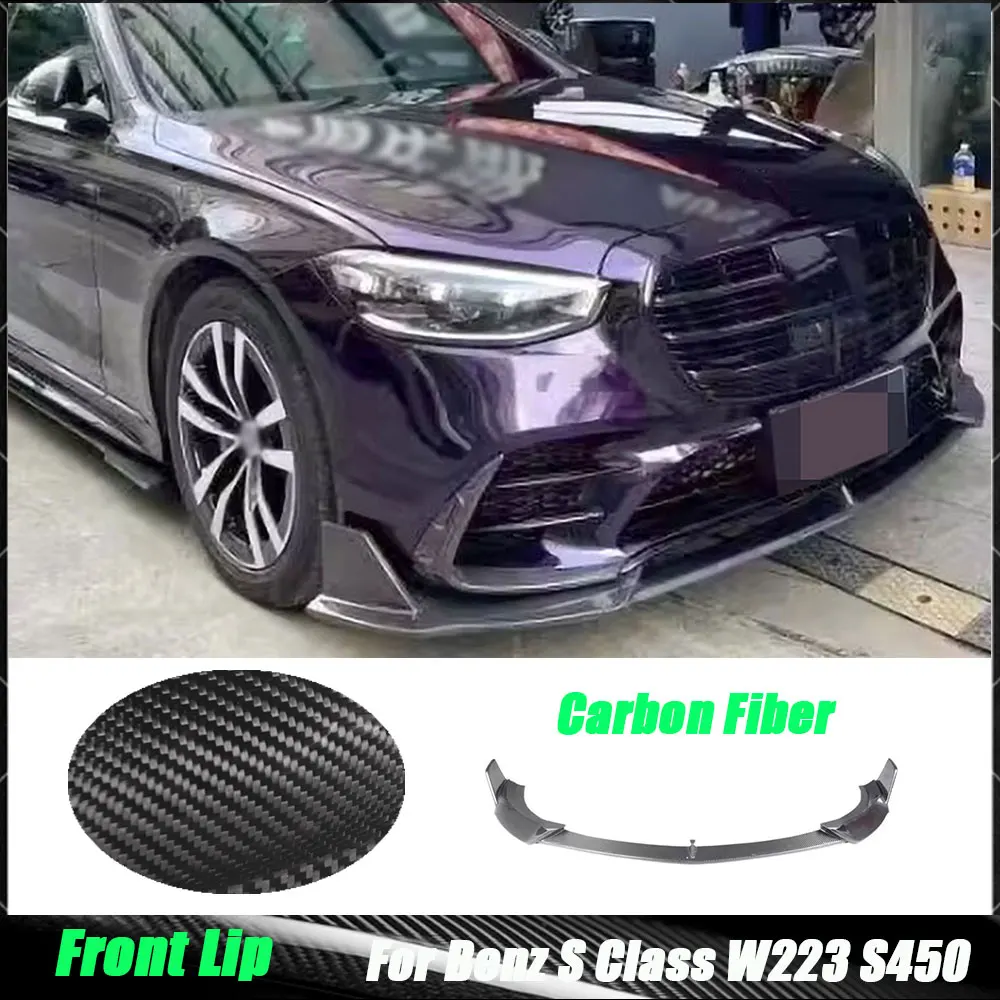 

Передний бампер из углеродного волокна, спойлер для губ, фартук для подбородка, диффузор, обвес для Benz S Class W223 S450 S500 Sport 2021-2023