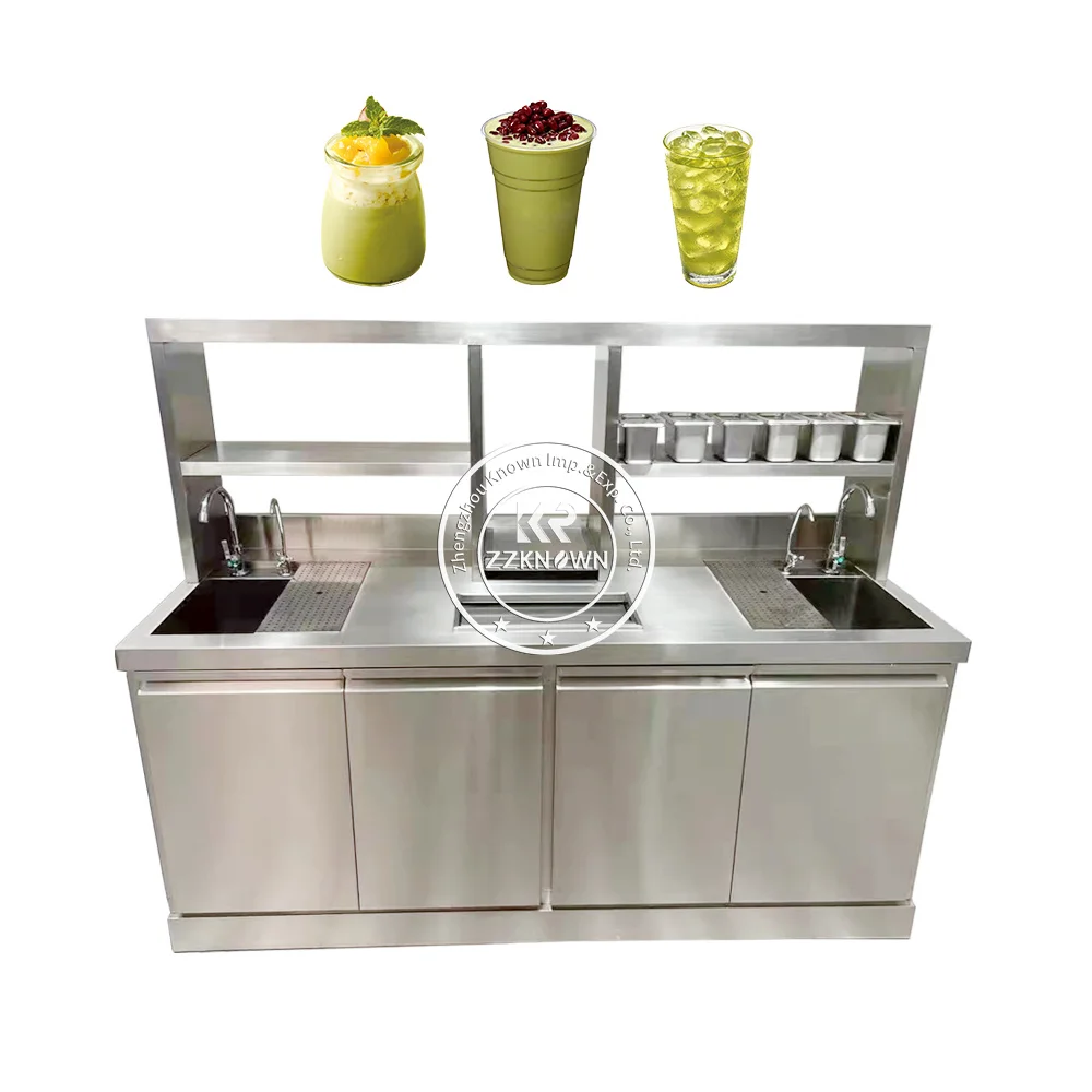 

2023 Restaurant Stainless Steel Bubble Tea Work Station Bar Cocktail Station Counter With Top