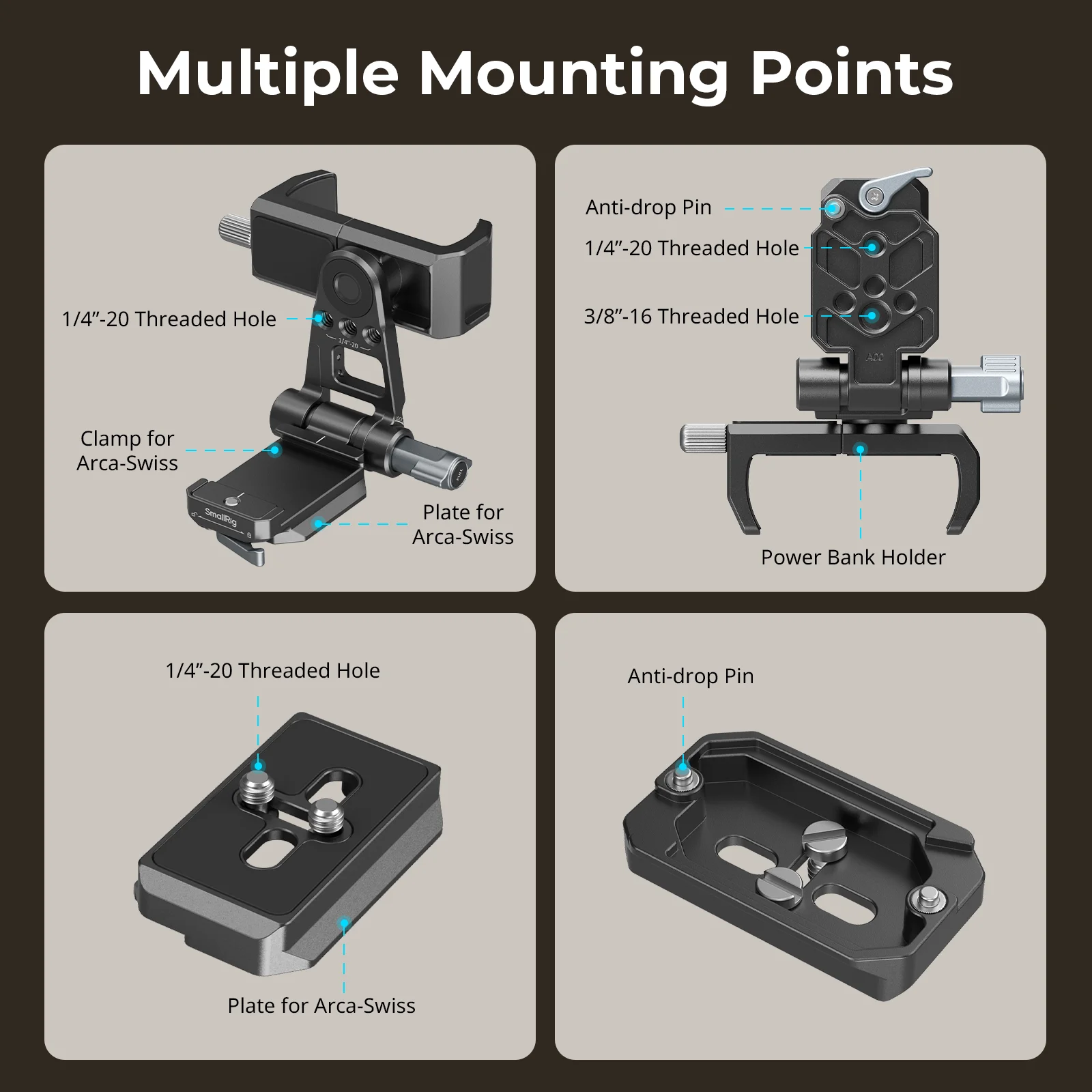 Kit de placa de montaje SmallRig Power Banks para cámaras sin espejo, con placa de liberación rápida para Arca-Swiss, ajustable -4695