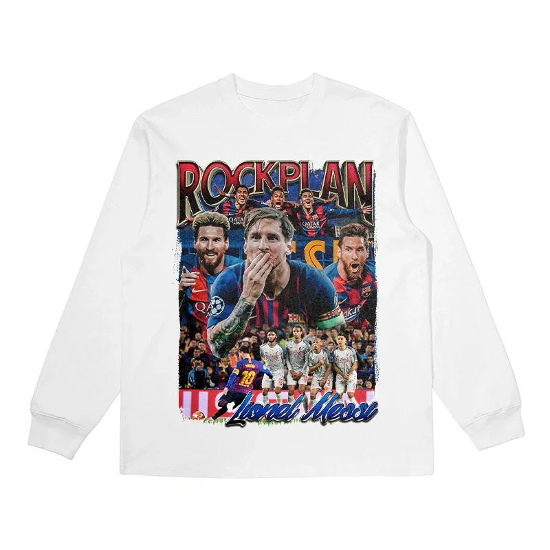 2024 Autumn Winter European and American Fashion Football Star Printed American Hoodie Pure Cotton Male Messi C Ronema Haaland