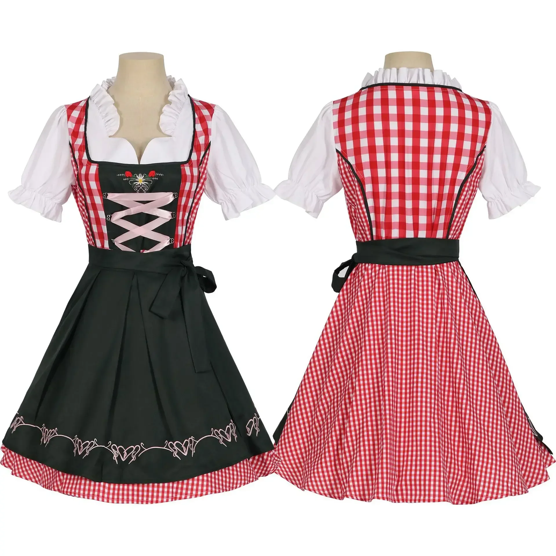 

Women Dress German Beer Party Traditional Bavarian Oktoberfest Costumes Halloween Lady Carnival Festival Adult Plaid Big Swing