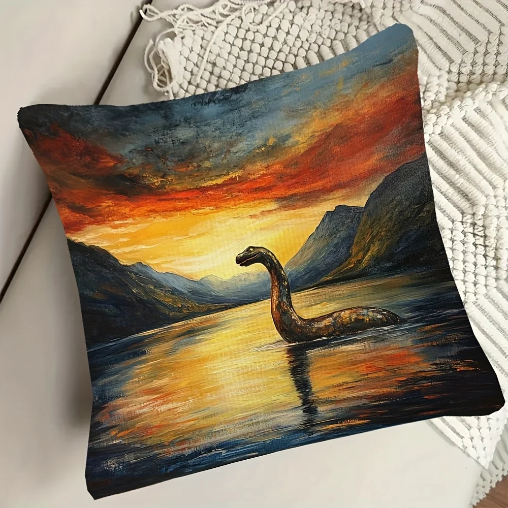 Vibrant Sunset Crocodile Art Throw Pillow Cushion for Sofa Home Decor Tropical Wildlife Painting Accent