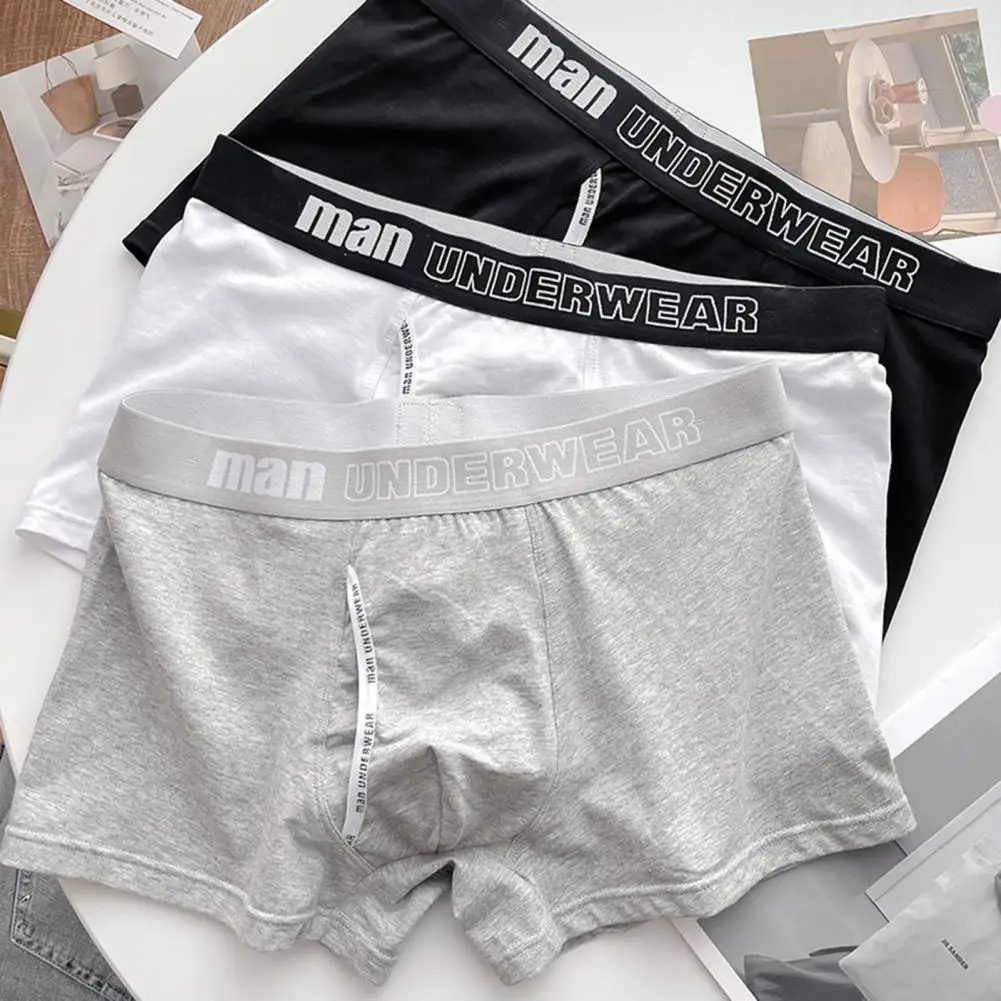 Comfortable Boxers Men Boxer Briefs Men's 3pcs Boxer Underwear Set with Mid-rise Elastic Waistband Letter Print for Daily