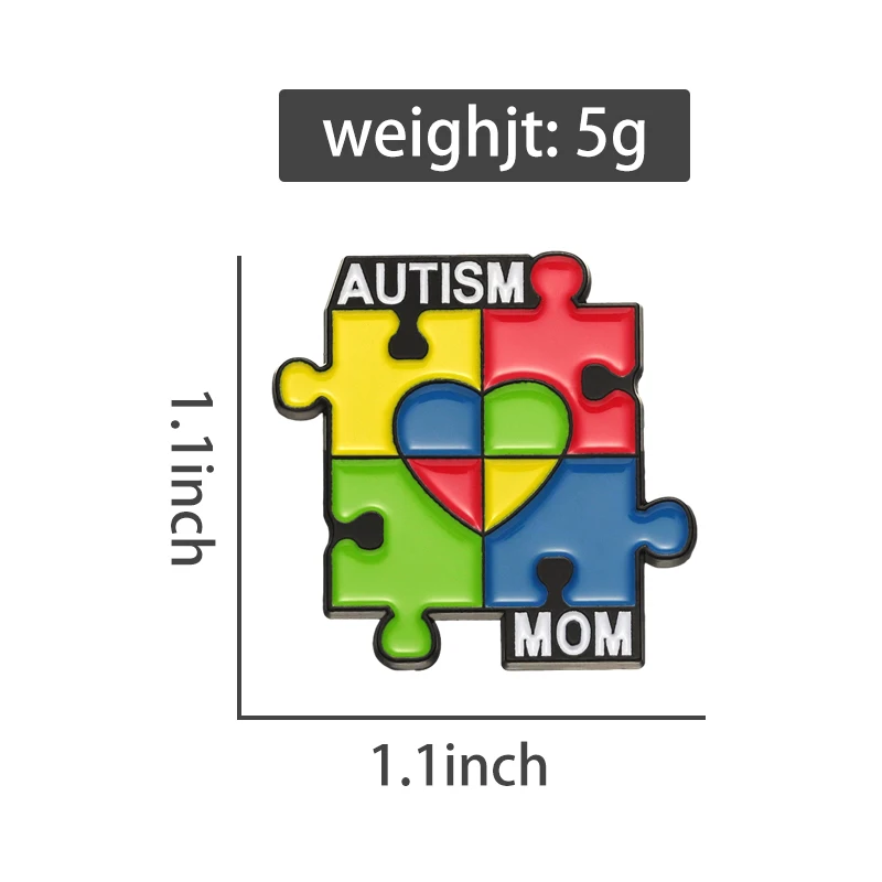 Autism Mom Rainbow Puzzle Pieces Brooch Enamel Pins Custom Hard Badge Mother Autistic Kids Brooch Lapel Backpack Jewelry Gift