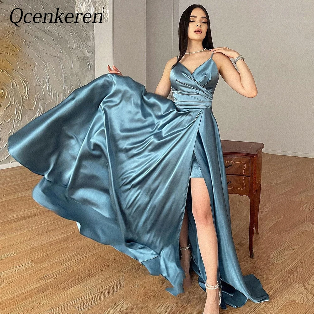 Elegant Satin Ruffle Evening Suitable Mermaid Formal Bespoke Occasion Spaghetti Straps Party Dresses Gowns for Women 2020