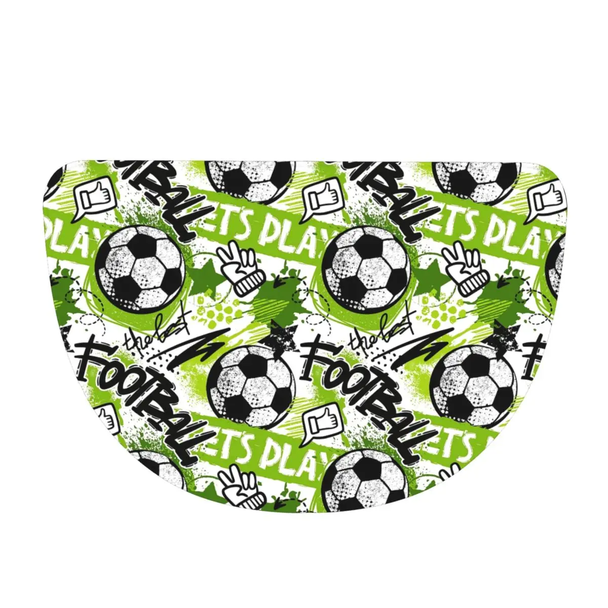 Football Graffiti Pattern Soft Flannel Half Round Doormat Non Slip Bathroom Mat Absorbent Floor Carpet for Living Room