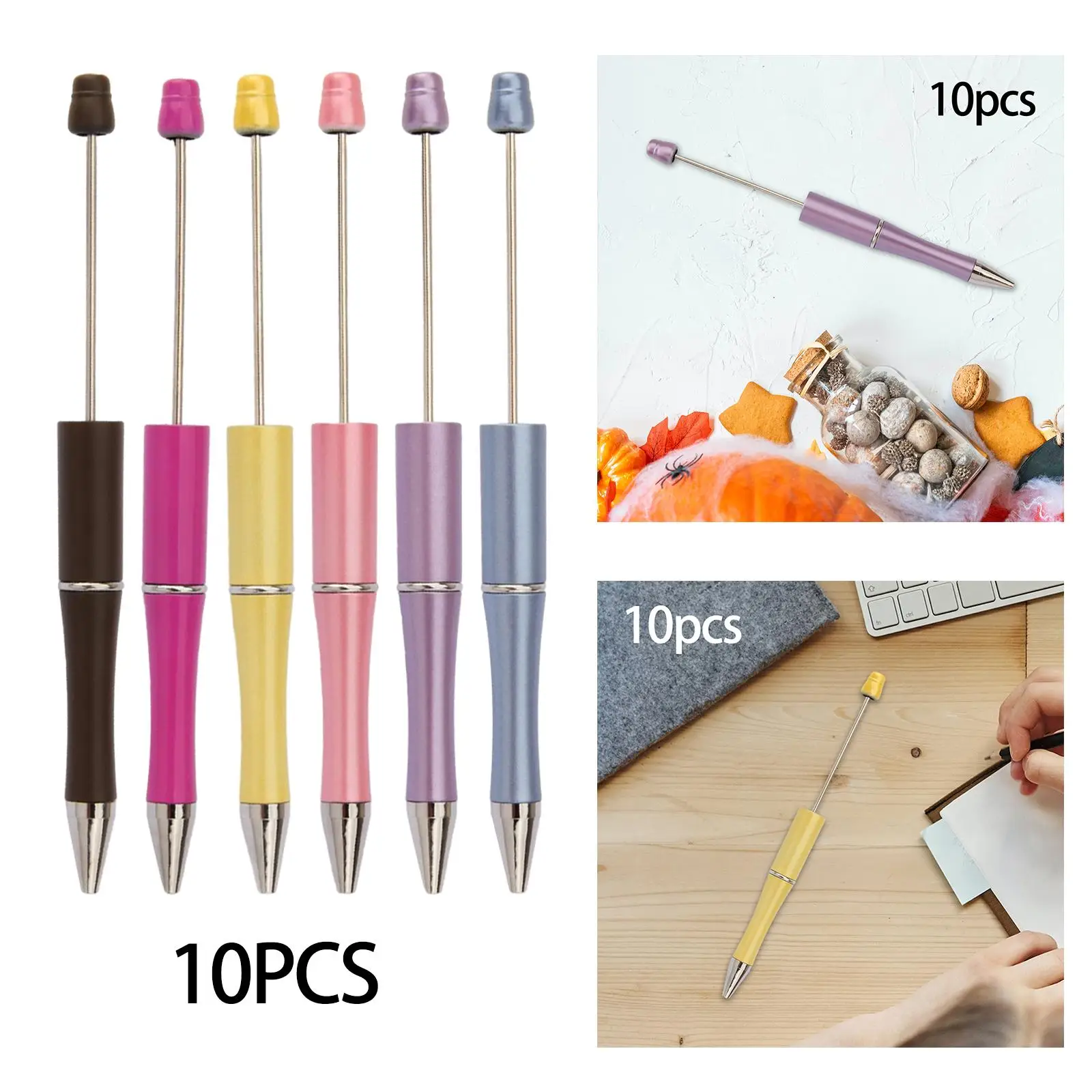 10x Creative Bead Pen DIY Black Ink Rollerball Pen Novelty Writing Pen for DIY