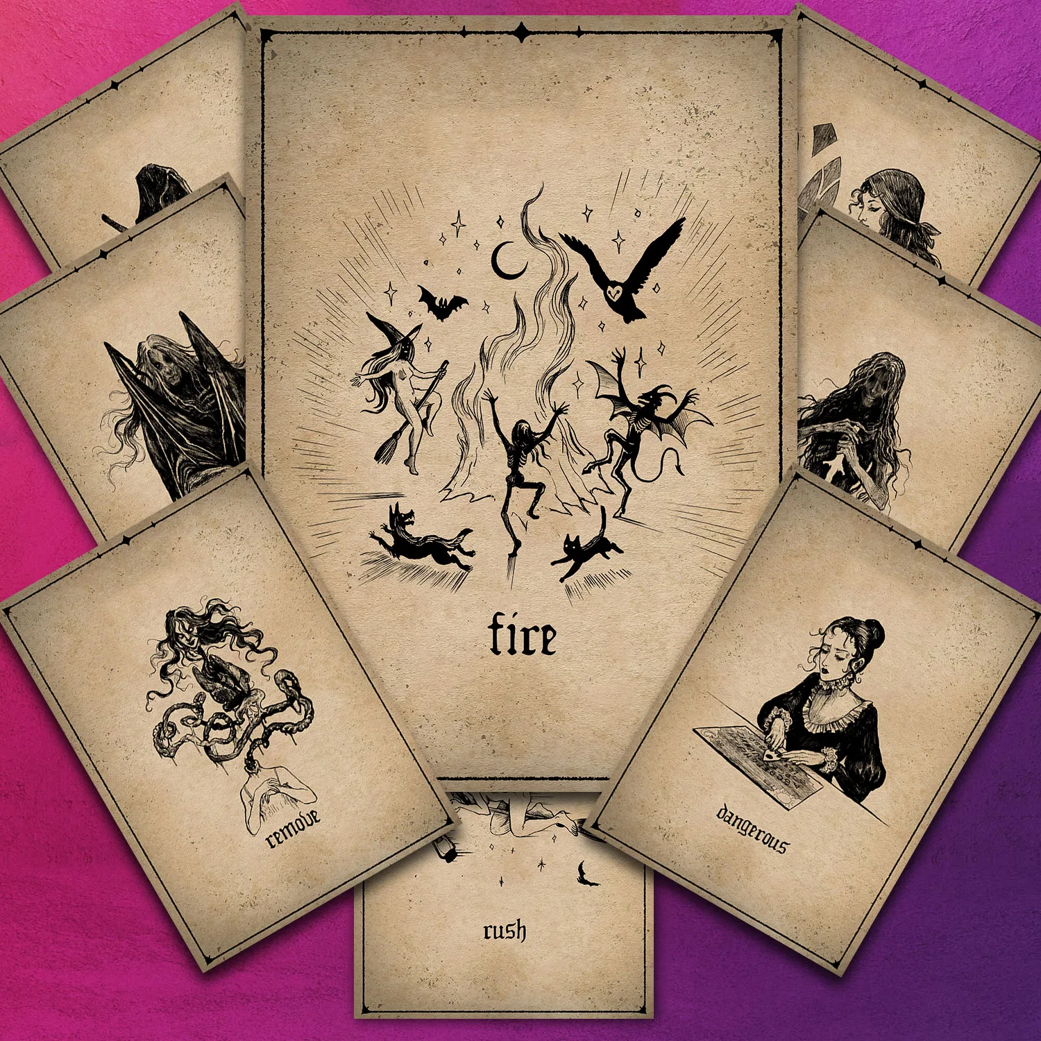 

Witch And Devil Dancing At Bonfire Party,Vintage Wall Art Canvas Print,Witch Soup,Divination Witch,Folk Demon Art Poster Print