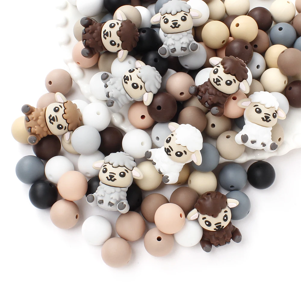 32Pcs 3D Sheep Silicone Bead Set Cute Animal Focal Beads Crafts for Handmade Accessories for Diy Keychain Bracelet Phone Chain