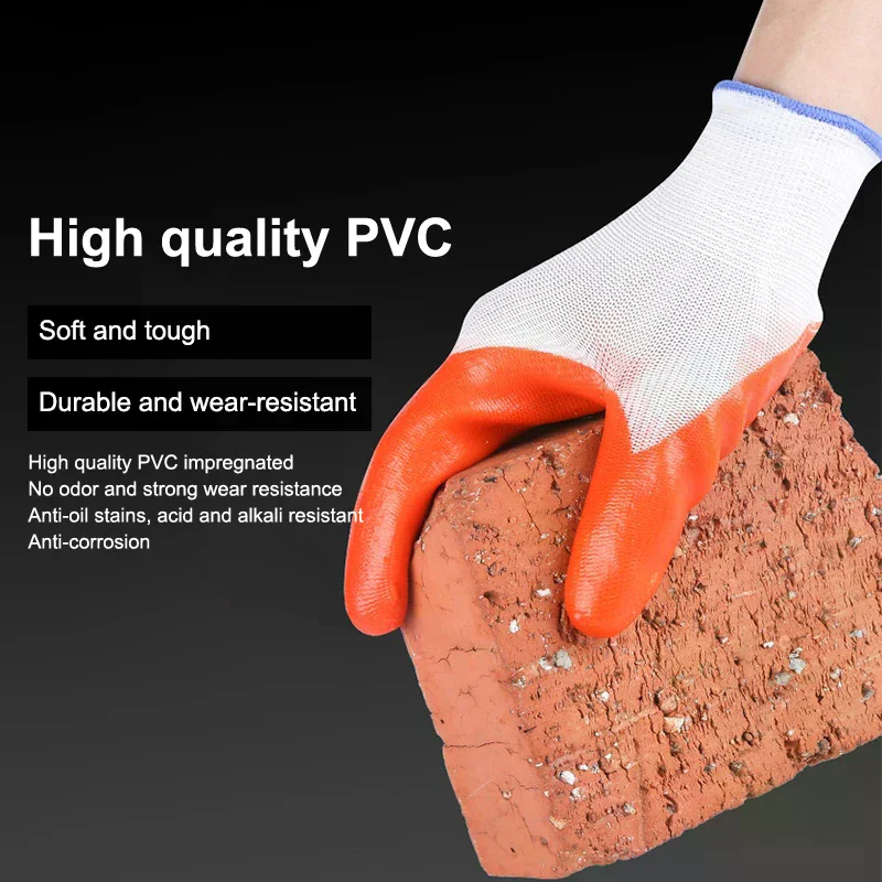 

12Pair PVC Safety Working Gloves Excellent Grip Gardening Grip Industrial Protective Work For Worker Builder Hands Protection