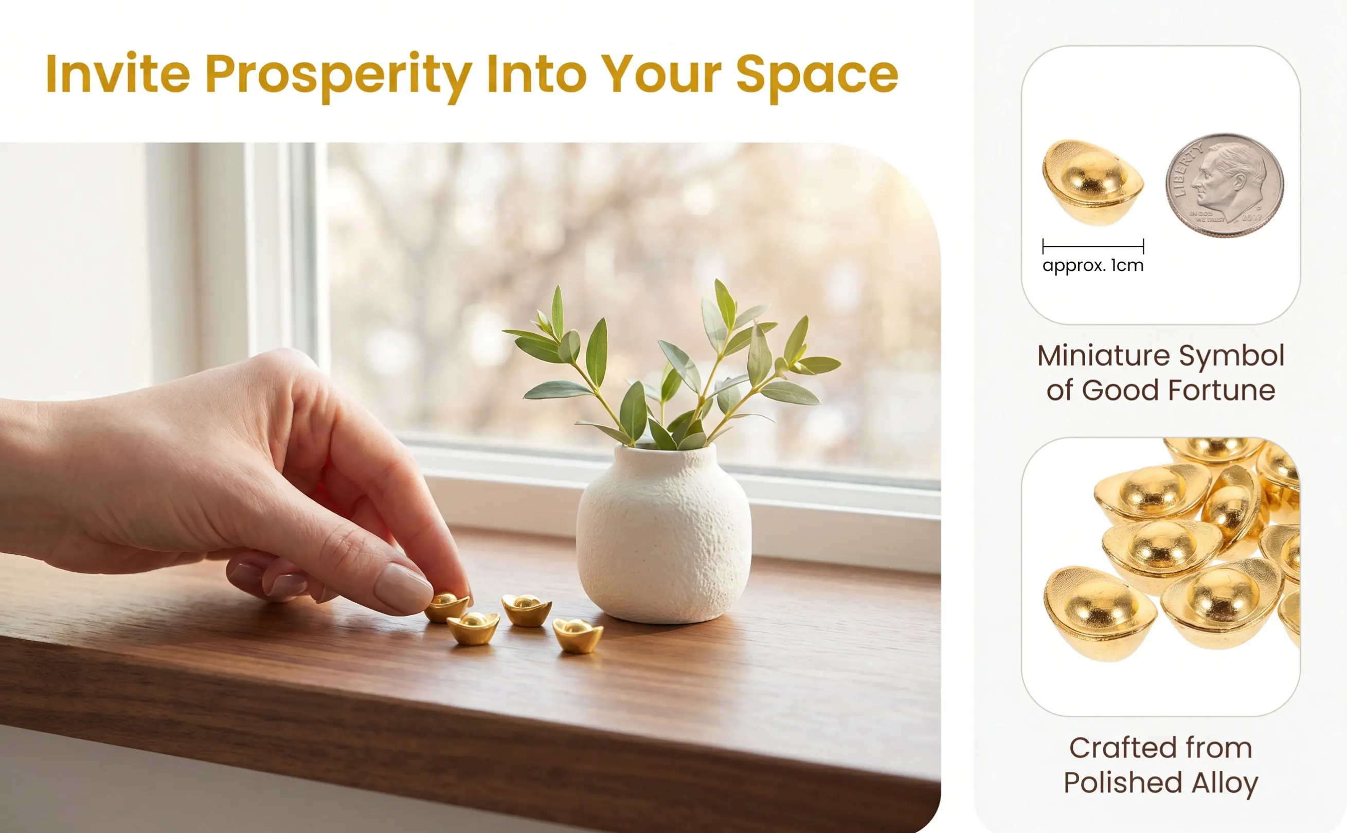 100Pcs Mini Golden Yuan Bao Ingots Plastic Wealth Luck Charm Desktop Decoration Home Office Prosperity Symbol Chinese New Year