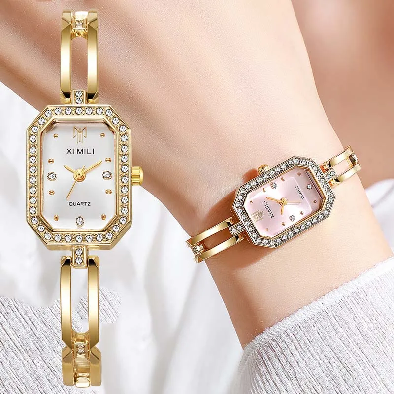 

New Brand Women Quartz Wristwatches Ladies Gold Watch Luxury Gift Diamond Studded Dial Fashion Bracelet Watches Dropshipping